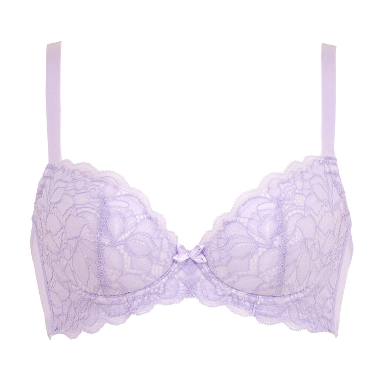 Push-up, Crystal, Tulle, Satin and Lace Detailed Bra Set Colors: Purple  Red-clear Straps -  Singapore