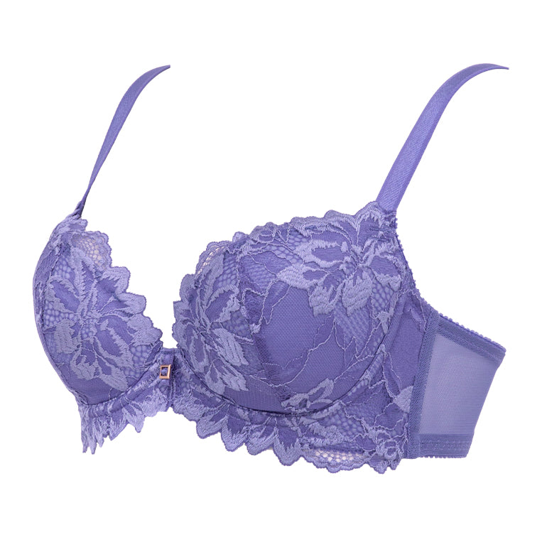 Push-up, Crystal, Tulle, Satin and Lace Detailed Bra Set Colors: Purple  Red-clear Straps -  Canada